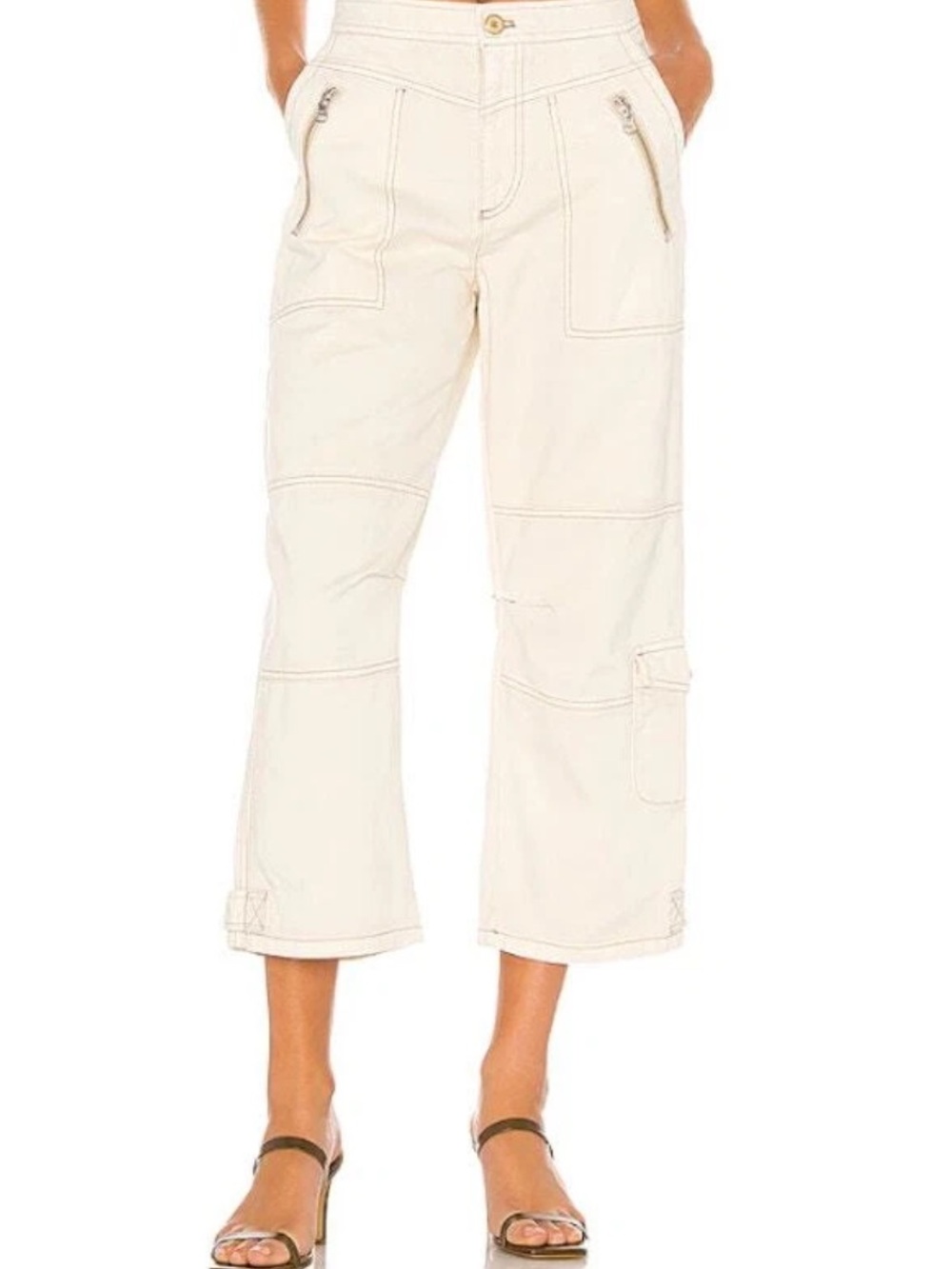 Women's Free People Misty Road Ivory Wide Leg Crop Slouchy Cargo Pants Size 2